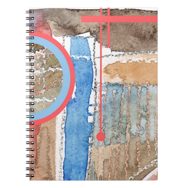 Caderno Espiral colagem da arte abstracta, meios mistos e aguarela (Frente)