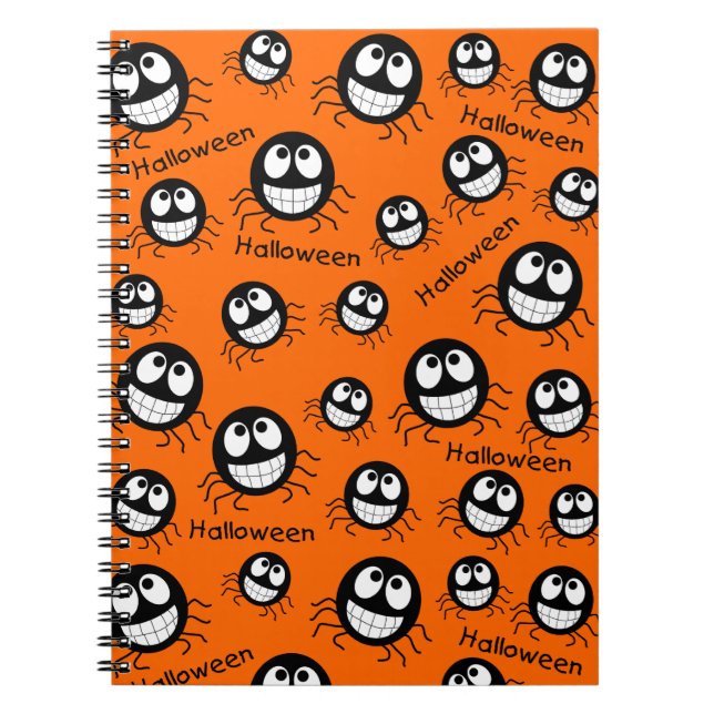 Caderno Espiral Colagem de Aranha Feliz Halloween (Frente)