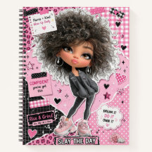 Caderno Espiral Colagem de Boneca Rosa Sassy Fofa