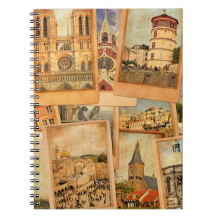 Caderno Espiral Colagem de cartões com fotos Vintage. Europa, Orie