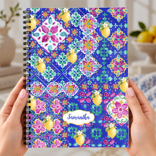 Caderno Espiral Colagem de Citrino Siciliano Azul Elegante