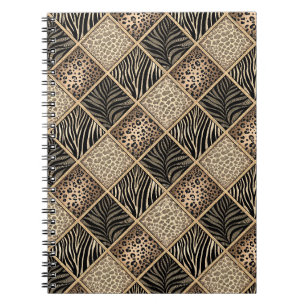 Caderno Espiral Colagem de Estampa de Leopardo & Zebra - Design de