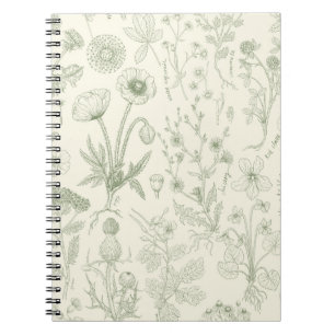 Caderno Espiral Colagem de flores silvestres/creme e sage