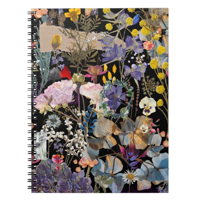 Caderno Espiral Colagem de flores silvestres multicoloridas elegan (Frente)