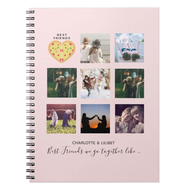 Caderno Espiral Colagem de Fotografias BFF Oferece Amigos Pink Dus (Frente)
