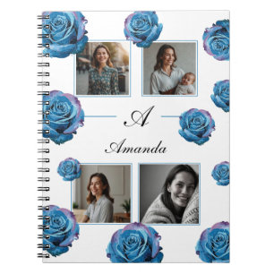 Caderno Espiral Colagem de Fotografias de Rosa Azul Moderno, Mãe P