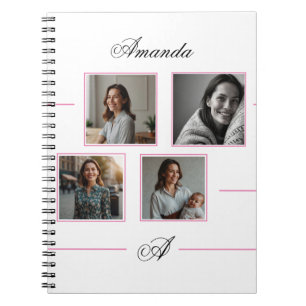 Caderno Espiral Colagem de Fotografias Elegante de Monograma Rosa 