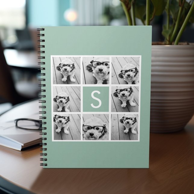 Caderno Espiral Colagem de Fotografias Monograma Personalizado, Po (Personalized notebook - add photos and your name or other text)
