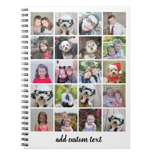 Caderno Espiral Colagem de Fotos 20 - Grade com Texto de Script -  (Frente)
