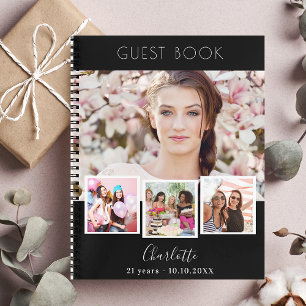 Caderno Espiral Colagem de fotos brancas pretas do aniversário do 