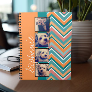 Caderno Espiral Colagem de Fotos com Chevrons Laranja e Teal