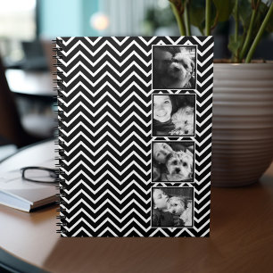 Caderno Espiral Colagem de Fotos com Padrão de Chevron Preto e Bra