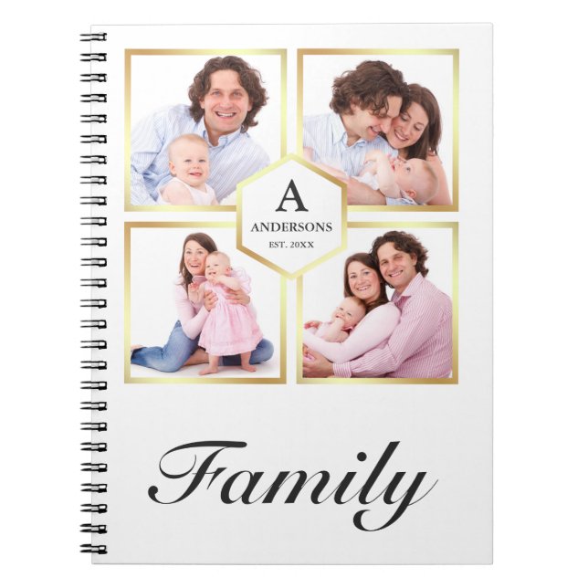 Caderno Espiral Colagem de Fotos da Família de 4 Imagens Branca e  (Frente)