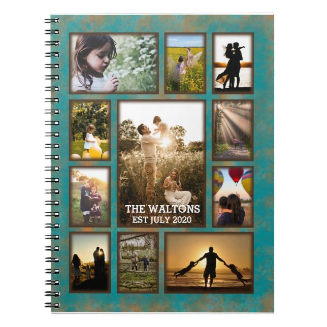 Caderno Espiral Colagem De Fotos Da Família Elegante Copper E Teal (Frente)