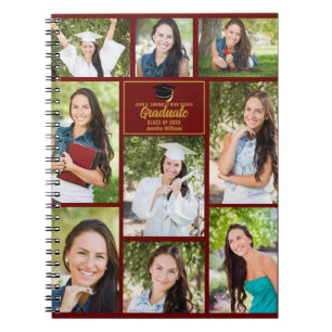 Caderno Espiral Colagem de Fotos de Graduado Marrom Dourado Gradua