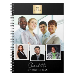 Caderno Espiral Colagem de fotos de logotipo empresarial preto e b