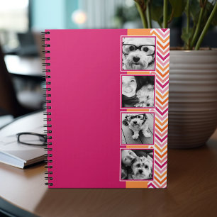 Caderno Espiral Colagem de Fotos Instagram Rosa Laranja Chevron