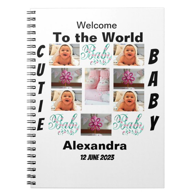 Caderno Espiral Colagem de Fotos Personalizada do New Baby 11 (Frente)