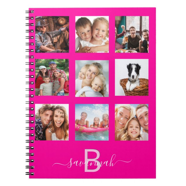 Caderno Espiral Colagem de fotos personalizadas monograma diário r (Frente)