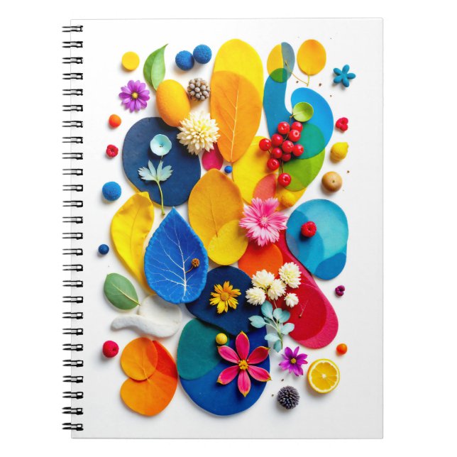 Caderno Espiral Colagem de Mídia Mista Floral Abstrata Brilhante (Frente)