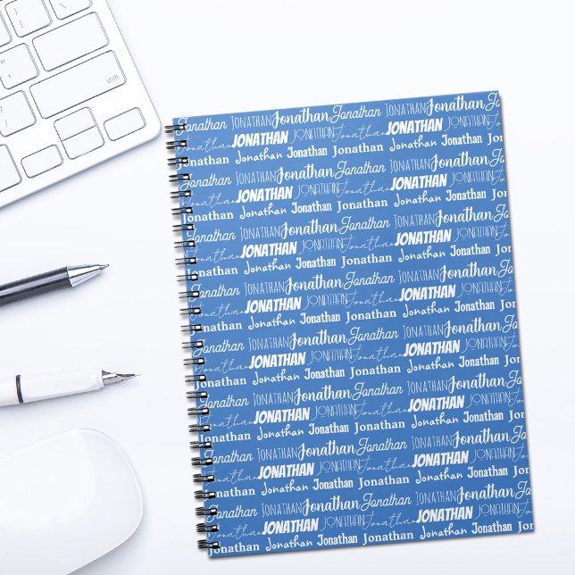 Caderno Espiral Colagem de nome azul personalizado legal em fonte (Criador carregado)
