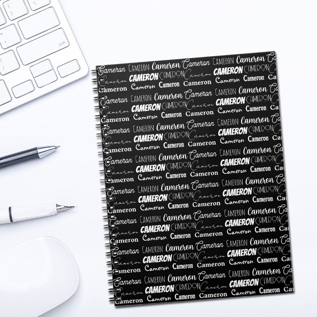 Caderno Espiral Colagem de Nome Personalizado Preto Branco Moderno (Criador carregado)