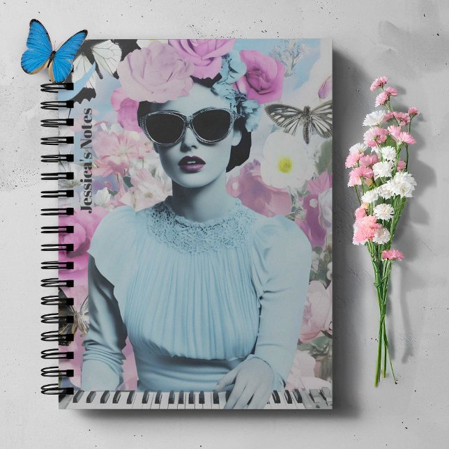 Caderno Espiral Colagem de Pop de Estilo Coquette Rosa e Azul (Elevate your style with this standout piece, ideal for lovers of vintage flair.)