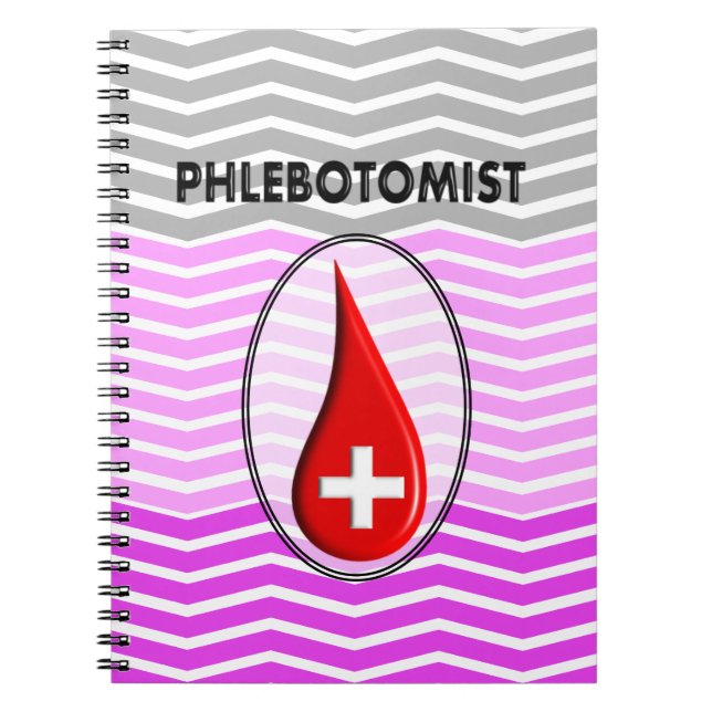 Caderno Espiral Colagem de Sangue Flebotomista de Chevron Rosa (Frente)