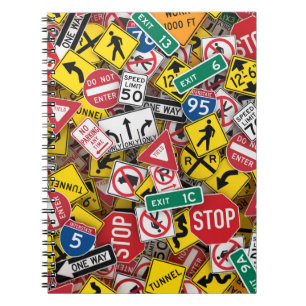 Caderno Espiral Colagem de Sinal de Estrada Diversão de Instrutor