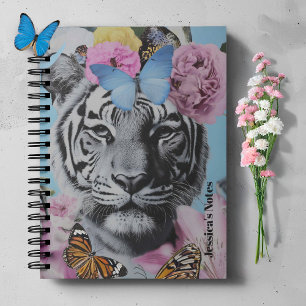 Caderno Espiral Colagem de Tigre de Arte Pop e Borboletas