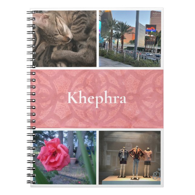 Caderno Espiral Colagem e nome do Ruddy Pink Batik (Frente)