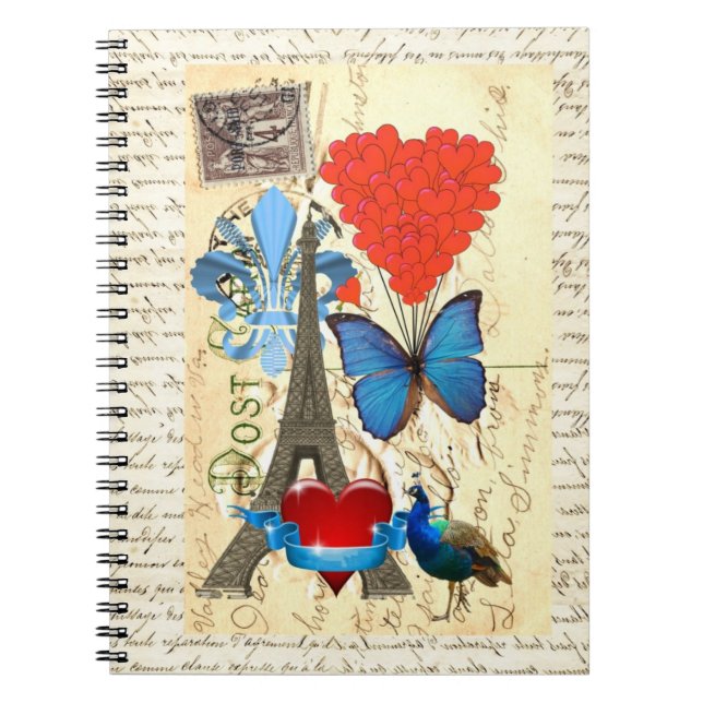 Caderno Espiral Colagem romântica de Paris (Frente)