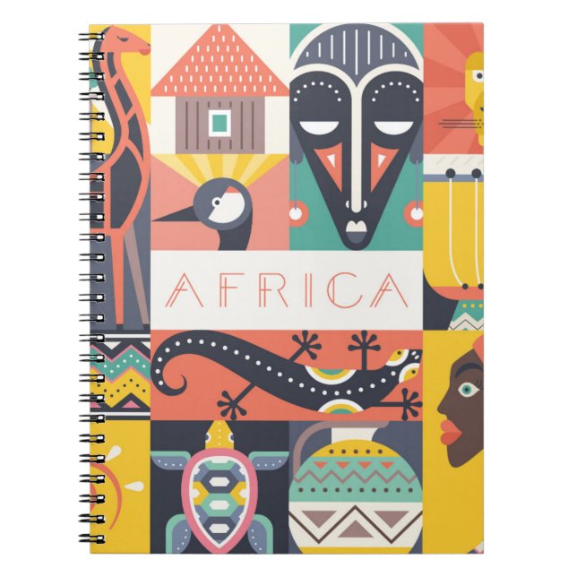 Caderno Espiral Colagem simbólica africana da arte (Frente)