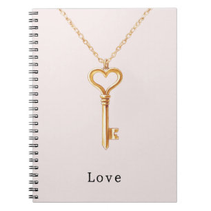 Caderno Espiral Colar de Coração com Corrente de Ouro Chave para o