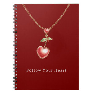 Caderno Espiral Colar de Ouro com Corações Vermelhos