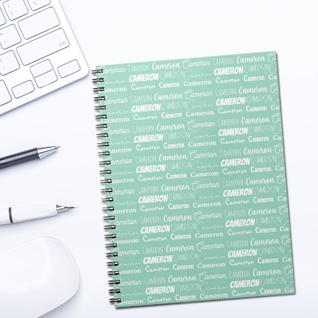 Caderno Espiral Colar Personalizado Verde Chic Seafoam (Criador carregado)