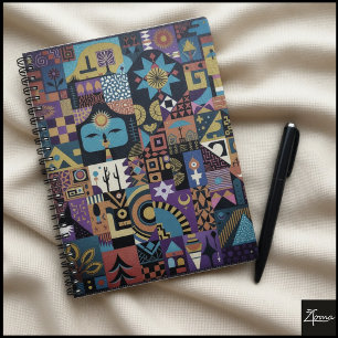 Caderno Espiral Colcha de Retalhos de Arte Popular Terrosa Silenci
