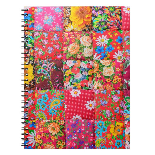 Caderno Espiral Colcha de retalhos feita à mão com padrão floral c (Frente)