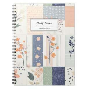 Caderno Espiral Colcha Floral Escandinava em Rosa e Azul