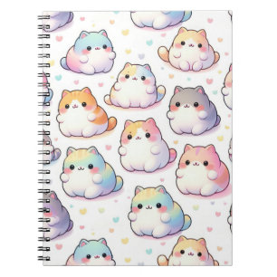 Caderno Espiral Coleção De Gatos De Cartoon Chubby Com Corações