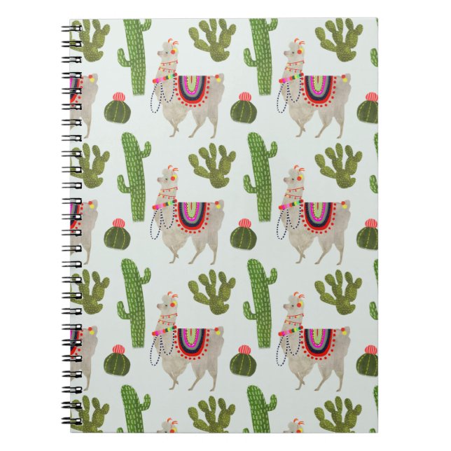 Caderno Espiral Coleção Llamarama | Padrão Cactus & Llama (Frente)