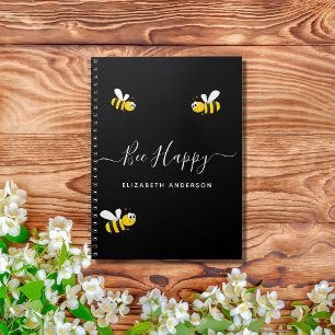 Caderno Espiral Colégio de abelhas de nome personalizado negro de