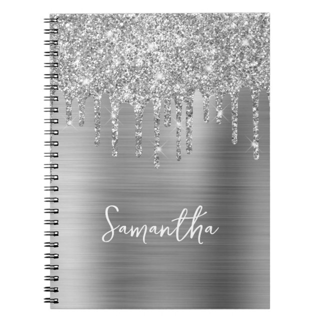 Caderno Espiral Coleta do Nome do Glitter Silver (Frente)