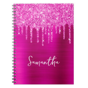 Caderno Espiral Coleta Magenta Glitter Nome do Glam