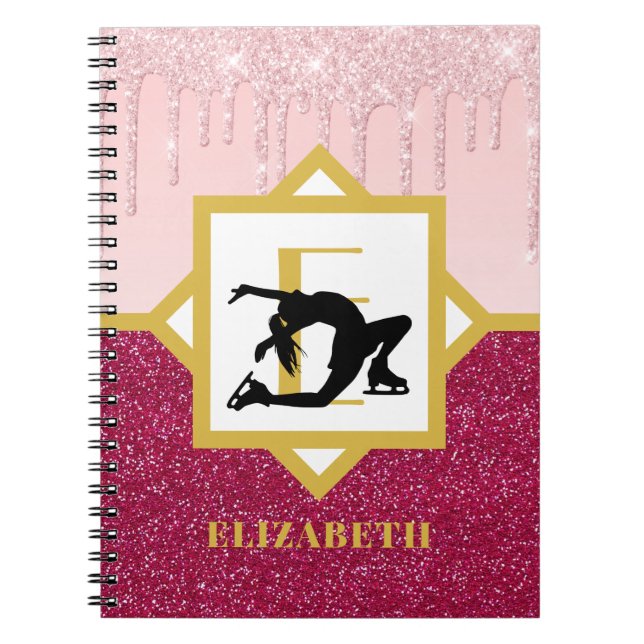 Caderno Espiral Coleta Rosa Glitter Figura Patinadora Dançador de  (Frente)