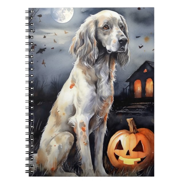 Caderno Espiral Coletor Inglês Halloween Com Pumpkins Assustado (Frente)