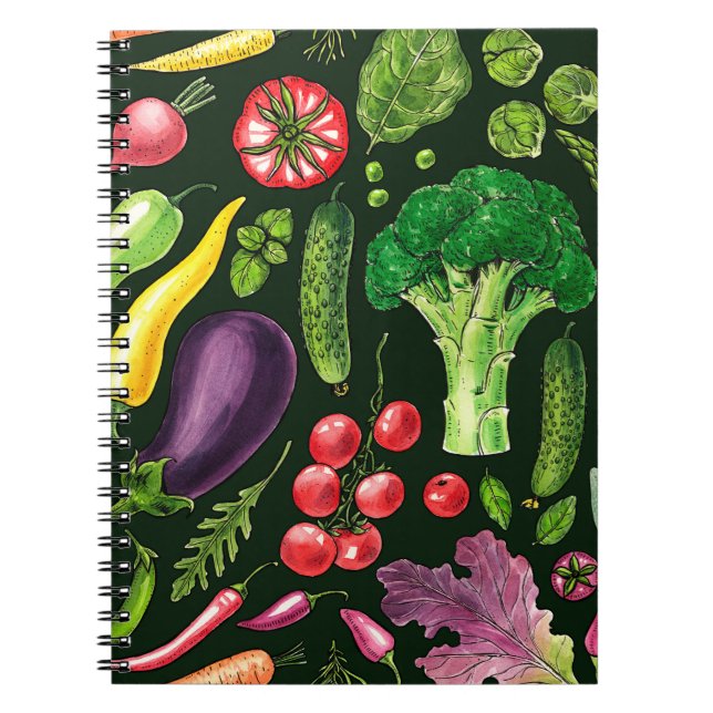Caderno Espiral Colheita de hortas e herbáceas em preto (Frente)