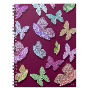 Caderno Espiral Colher Borboletas Coloridas Surreal e Flutuação