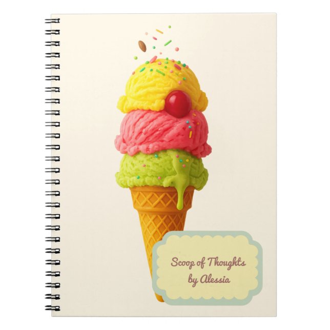 Caderno Espiral Colherada de Pensamentos – Sorvete Personalizado (Frente)