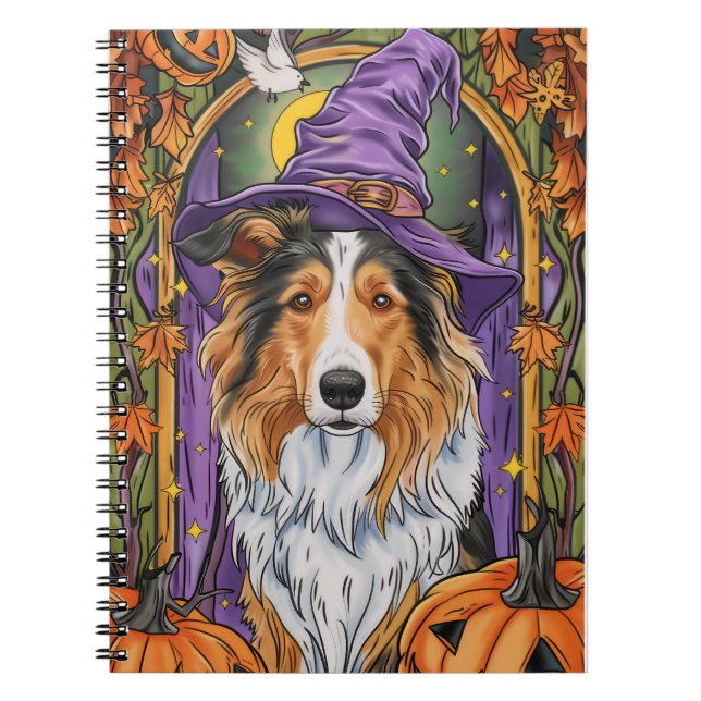 Caderno Espiral Collie Dog Halloween Pumpkin (Frente)
